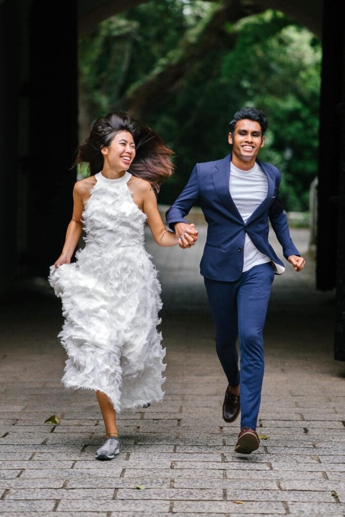 Gorgeous non-traditional modern bride and groom outfit for a