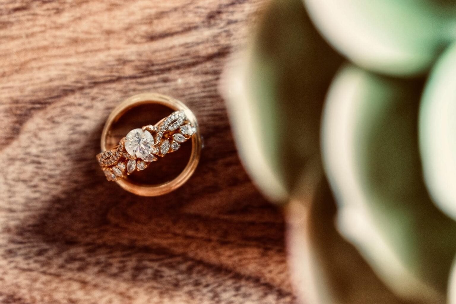 An infinity ring on a wooden table