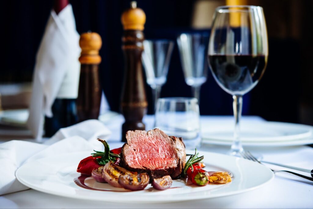 Filet mignon served on a plate at a wedding reception