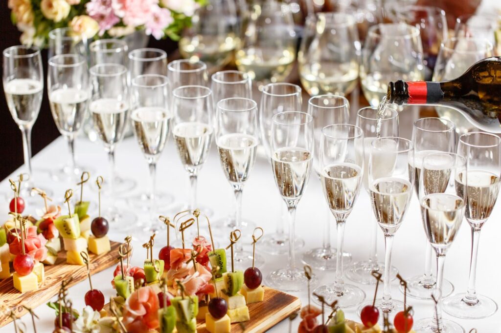 A table of appetizers during a 3-course meal at a wedding at Dallas Oasis