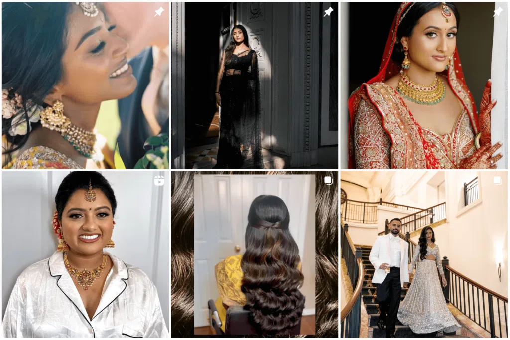 Sample from Joan Lis's portfolio featuring Indian bridal looks and hair styles