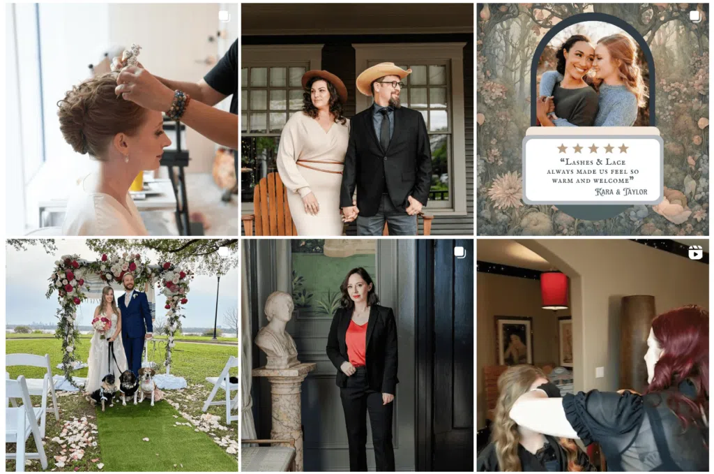 Samples from the Lashes and Lace portfolio, featuring images shot on location at real weddings