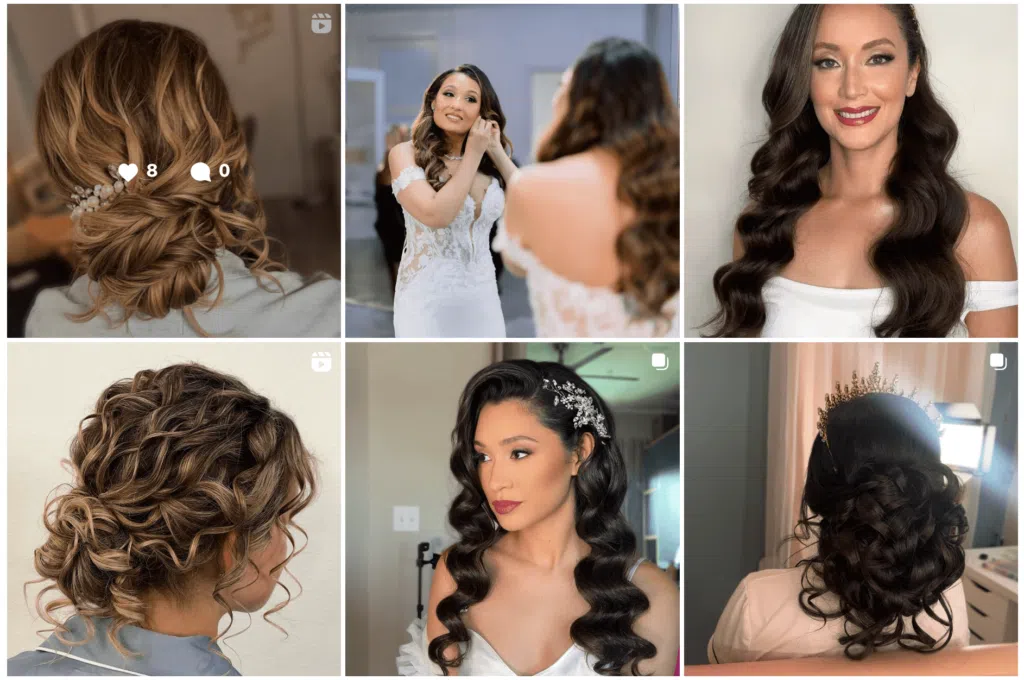 Sample of the OnSite Luxe portfolio, featuring photos of finished work and brides being styled in-studio